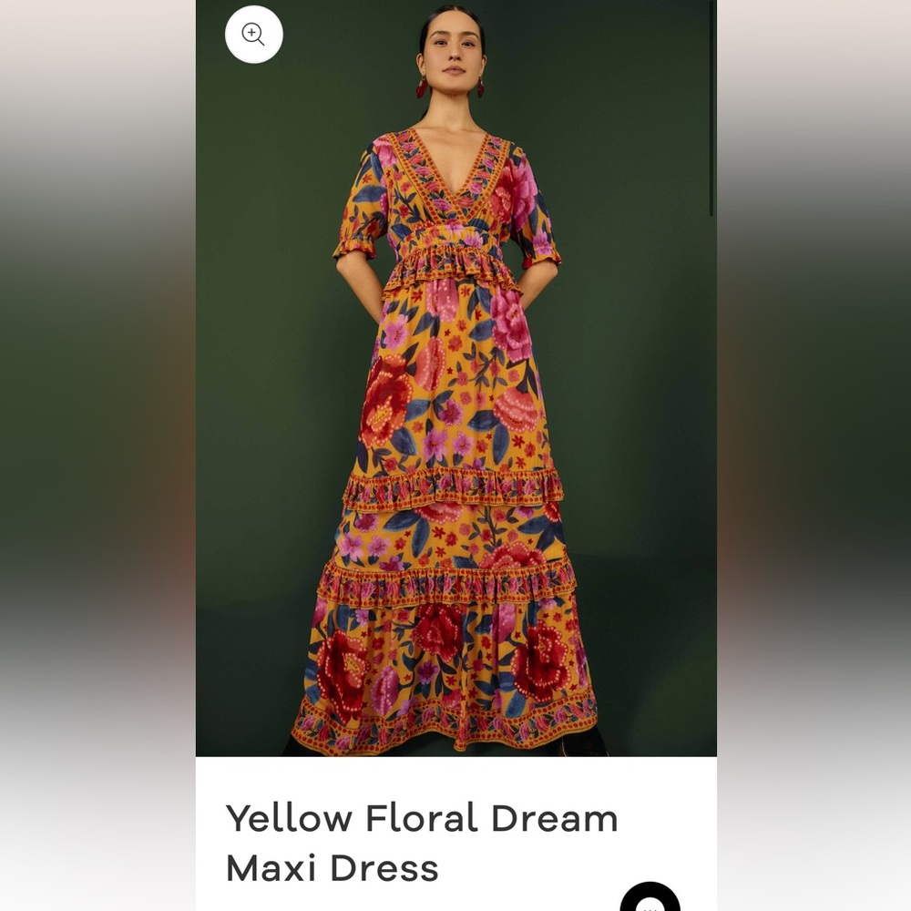 FARM Rio Yellow Floral Dream Maxi Dress NWT